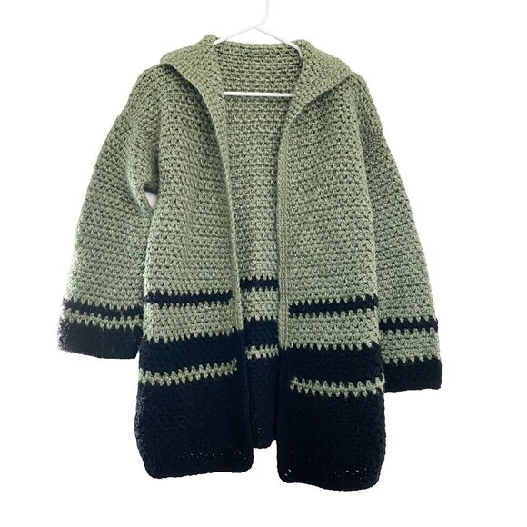 Sage Green and Black Handmade Cardigan Sweater - Picture 1 of 5